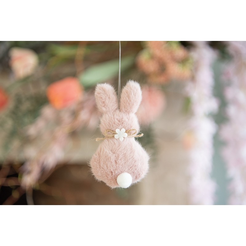 Clayre & Eef Easter Pendant Rabbit 11 cm Pink Fabric