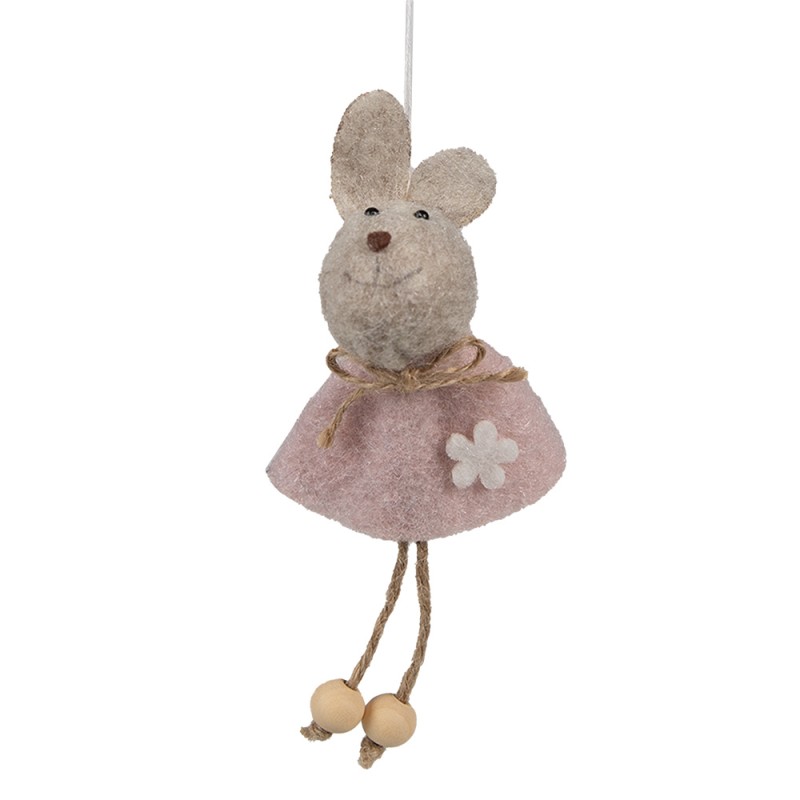 Clayre & Eef Easter Pendant Rabbit 13 cm Pink Fabric