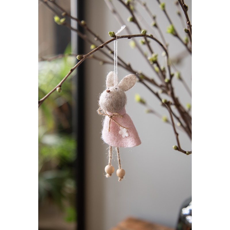 Clayre & Eef Ciondolo di Pasqua Coniglio 13 cm Rosa Tessuto