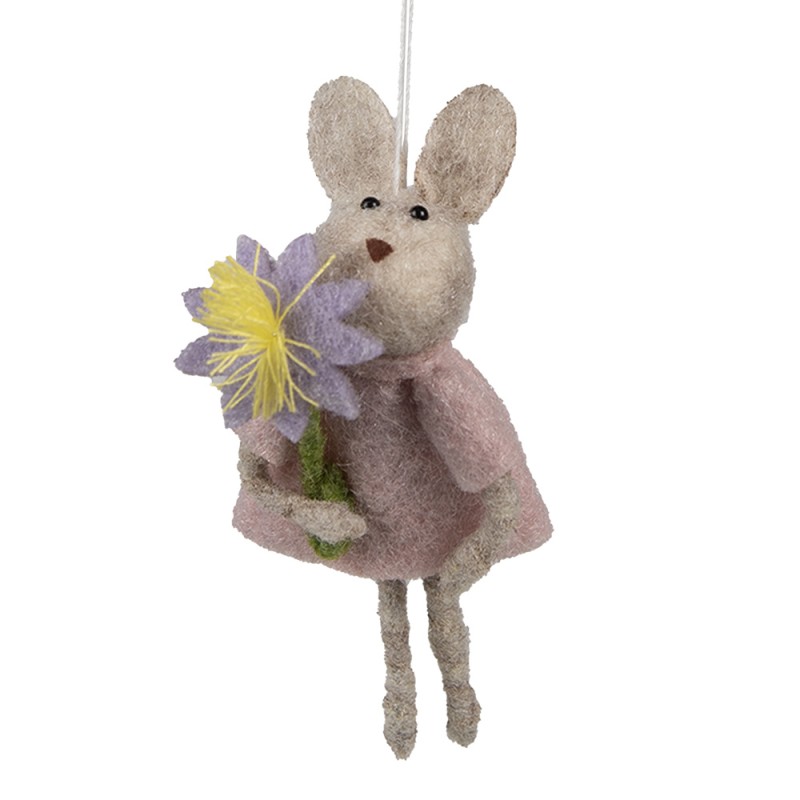 Clayre & Eef Easter Pendant Rabbit 11 cm Beige Pink Fabric