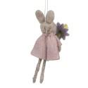 Clayre & Eef Easter Pendant Rabbit 11 cm Beige Pink Fabric