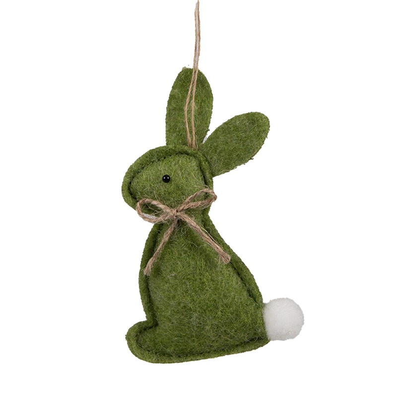 Clayre & Eef Ciondolo di Pasqua Coniglio 10 cm Verde Cotone