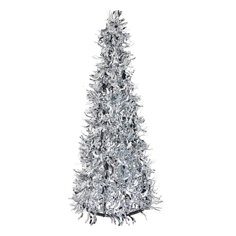Clayre & Eef Weihnachtsdekoration Weihnachtsbäume Ø 18x46 cm Silberfarbig Kunststoff