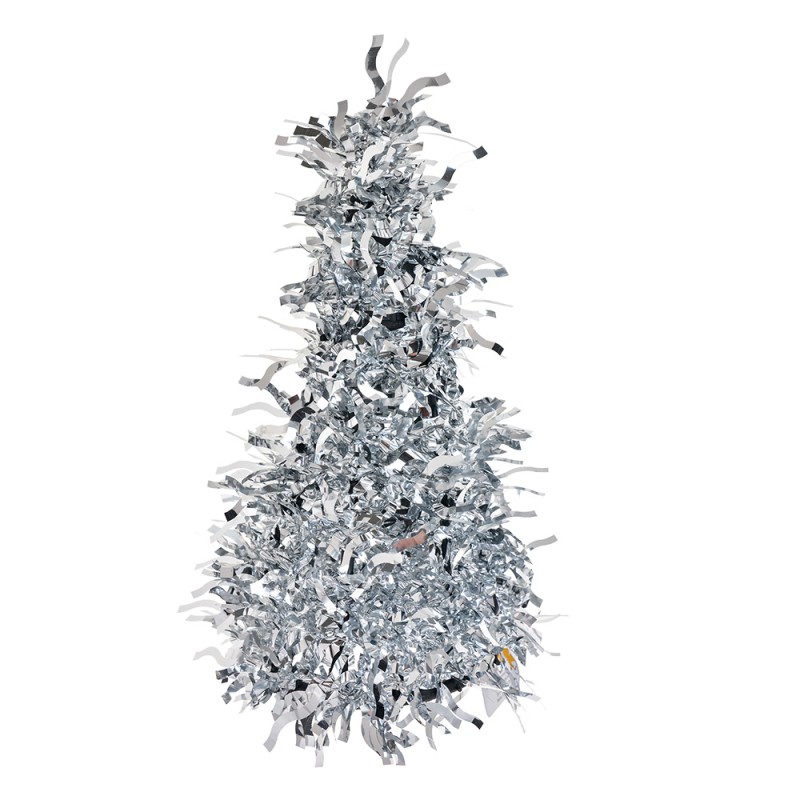 Clayre & Eef Christmas Decoration Christmas Tree Ø 12x25 cm Silver colored Plastic