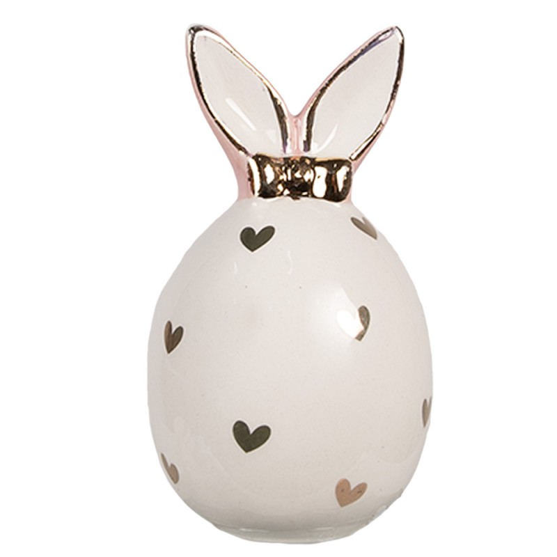 Clayre & Eef Decoration Egg Ø 5x9 cm White Ceramic Hearts