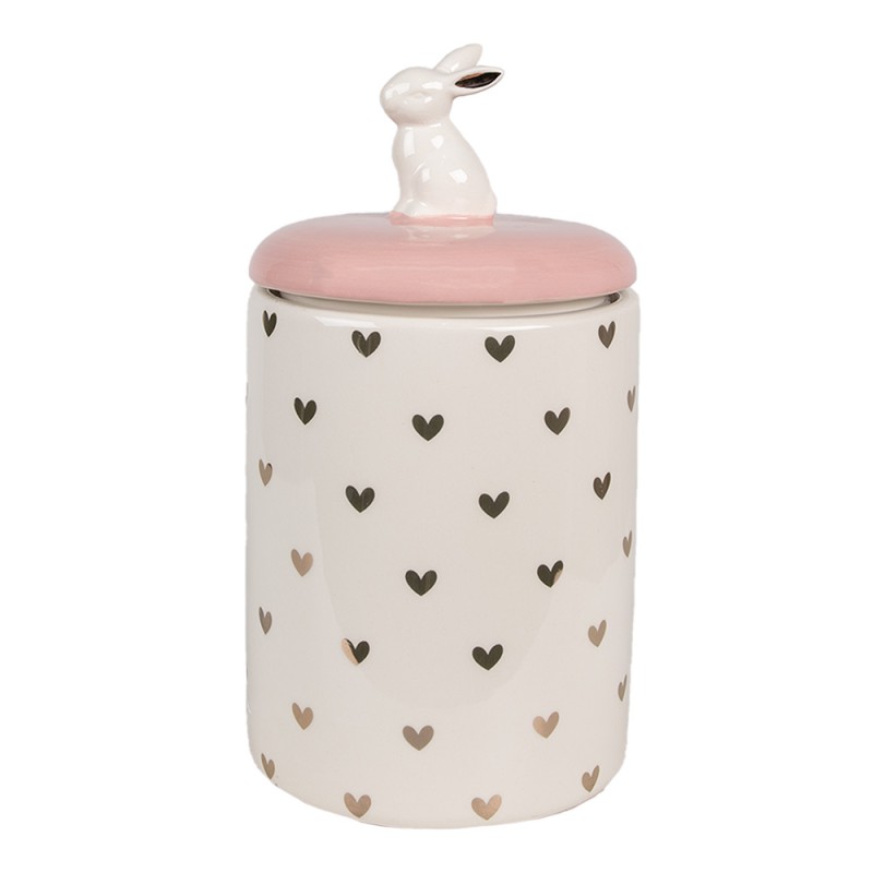 Clayre & Eef Storage Jar Rabbit Ø 13x30 cm Pink White Ceramic Hearts
