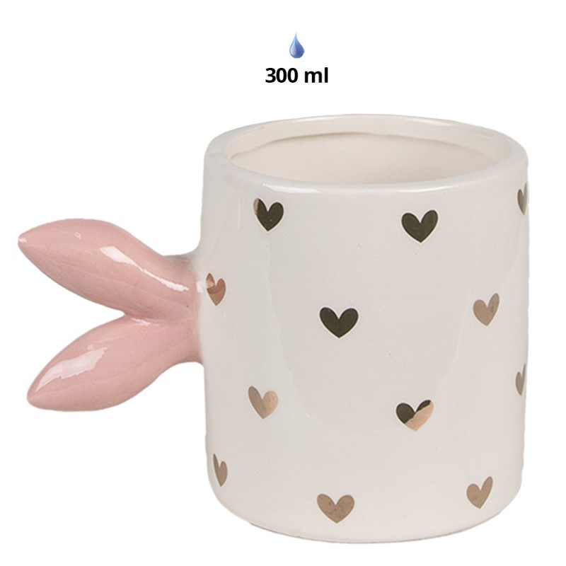 Clayre & Eef Mug 300 ml White Gold colored Ceramic Hearts