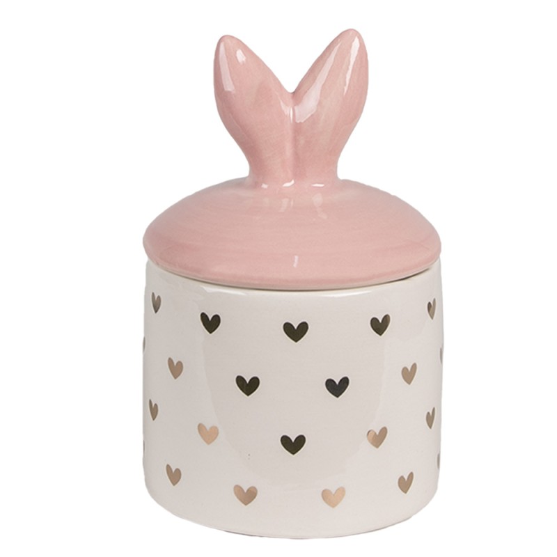 Clayre & Eef Storage Jar Ø 9x14 cm White Pink Ceramic Hearts