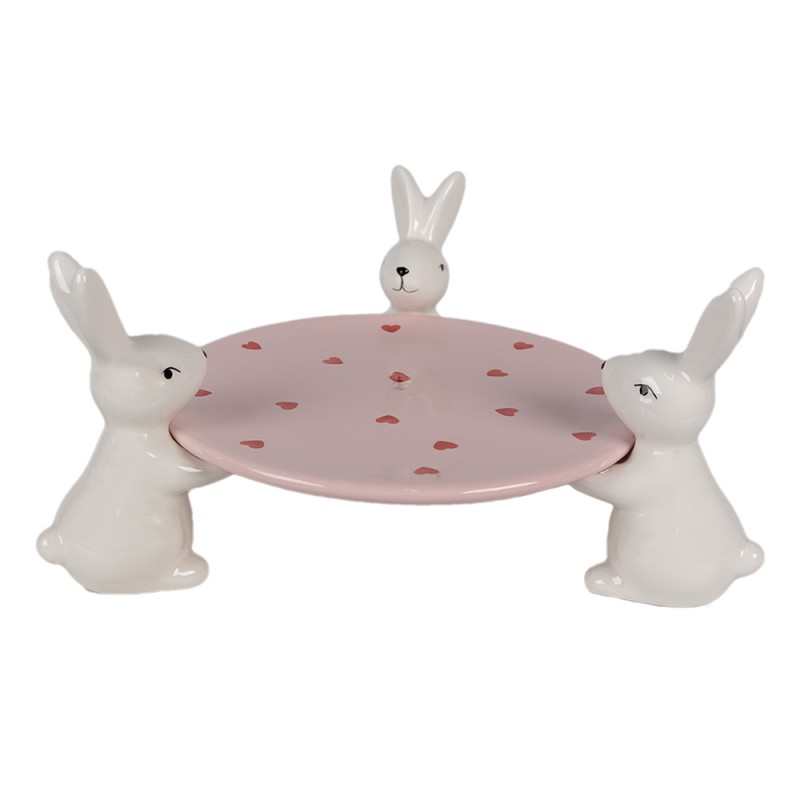 Clayre & Eef Scodella decorativa 24x23x12 cm Rosa Bianco Ceramica Conigli