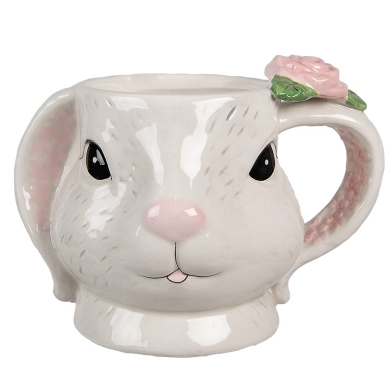 Clayre & Eef Mug Rabbit 450 ml White Pink Ceramic