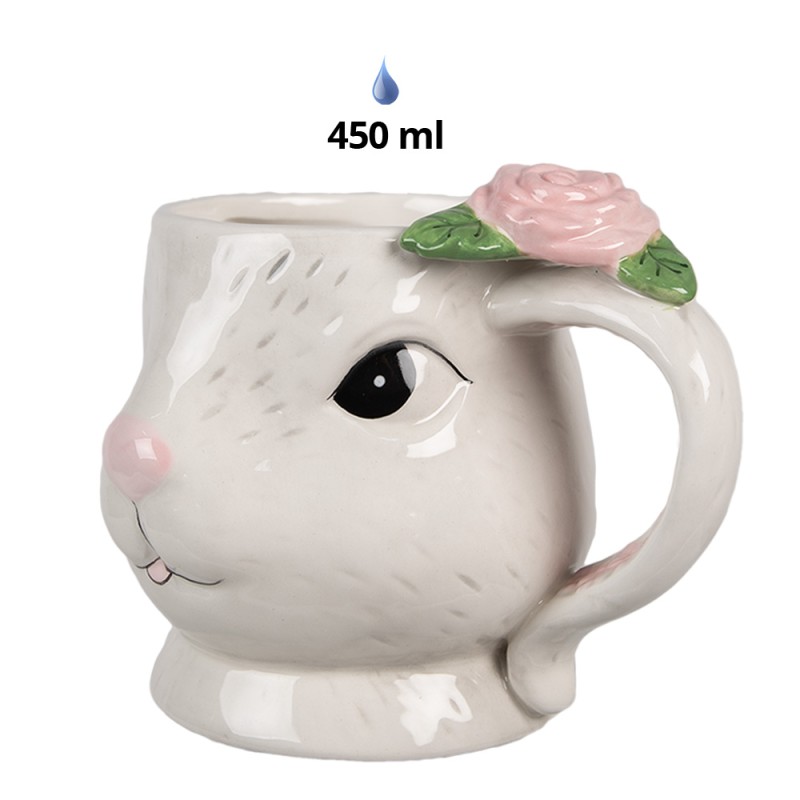 Clayre & Eef Mug Rabbit 450 ml White Pink Ceramic