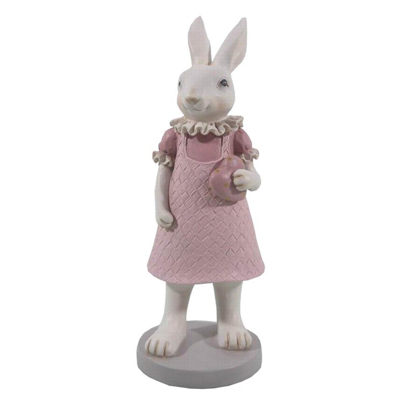 Clayre & Eef Figur Kaninchen 9x8x20 cm Weiß Rosa Polyresin