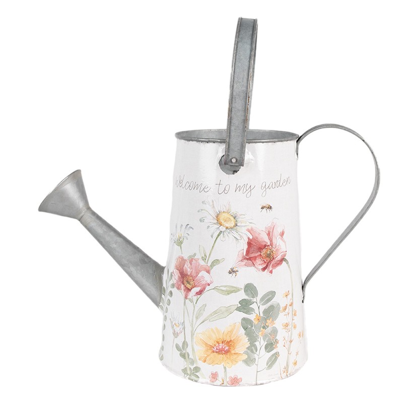 Clayre & Eef Decorative Watering Can 36x17x25 cm White Metal Flowers