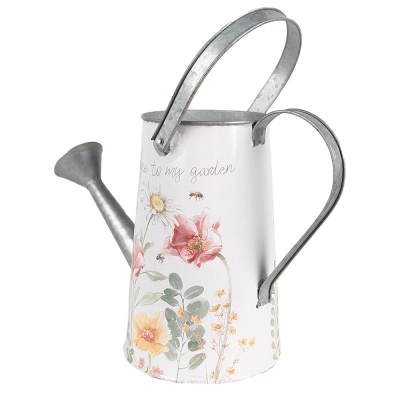 Clayre & Eef Decorative Watering Can 36x17x25 cm White Metal Flowers