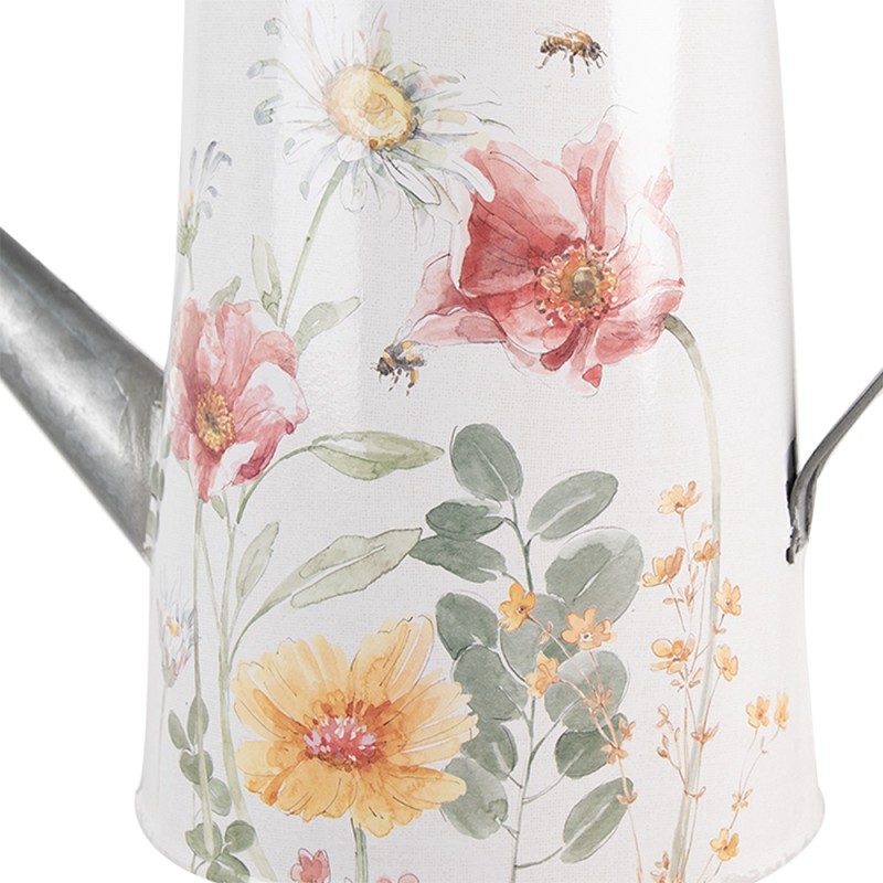 Clayre & Eef Decorative Watering Can 36x17x25 cm White Metal Flowers