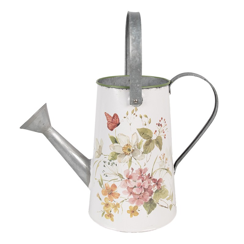 Clayre & Eef Decorative Watering Can 37x17x27 cm White Metal Flowers