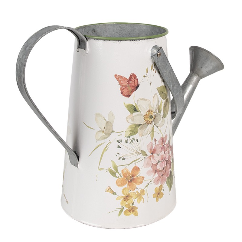 Clayre & Eef Decorative Watering Can 37x17x27 cm White Metal Flowers