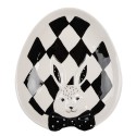 Clayre & Eef Piatto per la colazione 21x18x4 cm Bianco Nero Porcellana Ovale Coniglio