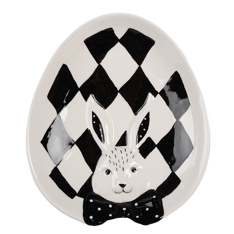 Clayre & Eef Breakfast Plate 21x18x4 cm White Black Porcelain Oval Rabbit