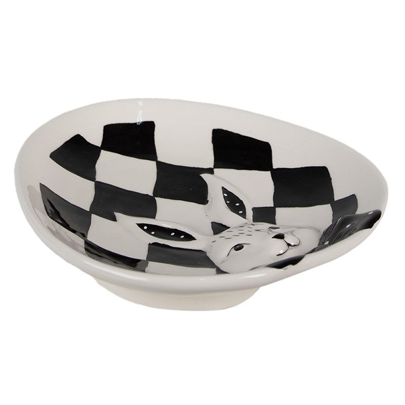 Clayre & Eef Assiette de petit déjeuner 21x18x4 cm Blanc Noir Porcelaine Ovale Lapin