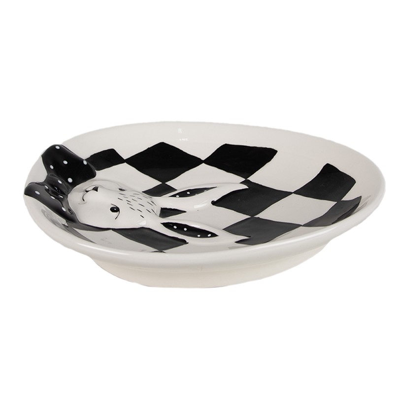 Clayre & Eef Breakfast Plate 21x18x4 cm White Black Porcelain Oval Rabbit