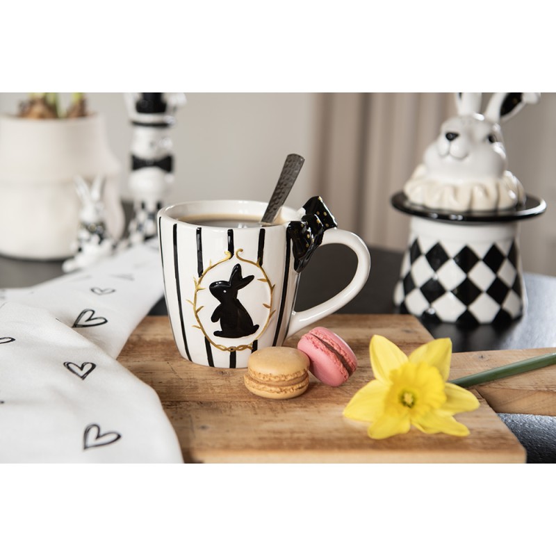 Clayre & Eef Mug 350 ml White Black Ceramic Rabbit