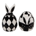 Clayre & Eef Salt and Pepper Shaker Set of 2 Egg Ø 5x9 cm/ Ø 5x7 cm White Black Ceramic Oval Rabbit