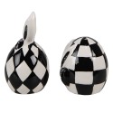 Clayre & Eef Salt and Pepper Shaker Set of 2 Egg Ø 5x9 cm/ Ø 5x7 cm White Black Ceramic Oval Rabbit