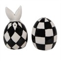 Clayre & Eef Salt and Pepper Shaker Set of 2 Egg Ø 5x9 cm/ Ø 5x7 cm White Black Ceramic Oval Rabbit