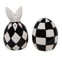 Clayre & Eef Porta pepe e sale set di 2 Uovo Ø 5x9 cm/ Ø 5x7 cm Bianco Nero Ceramica Ovale Coniglio