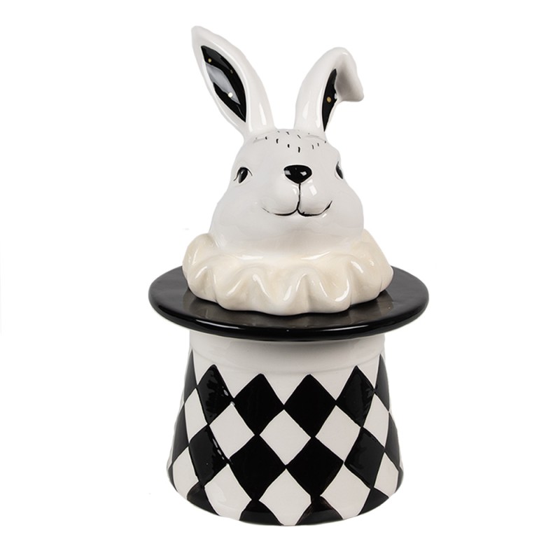 Clayre & Eef Pot de stockage Lapin 20 cm Blanc Noir Céramique