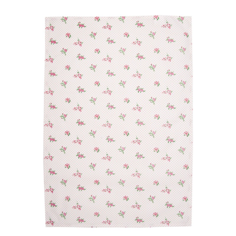 Clayre & Eef Tea Towel  47x70 cm Pink Cotton Flowers