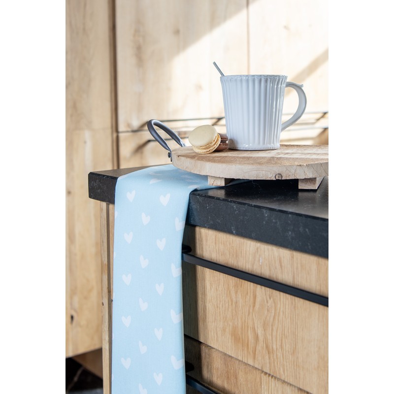 Clayre & Eef Torchon 47x70 cm Bleu Coton Coeurs