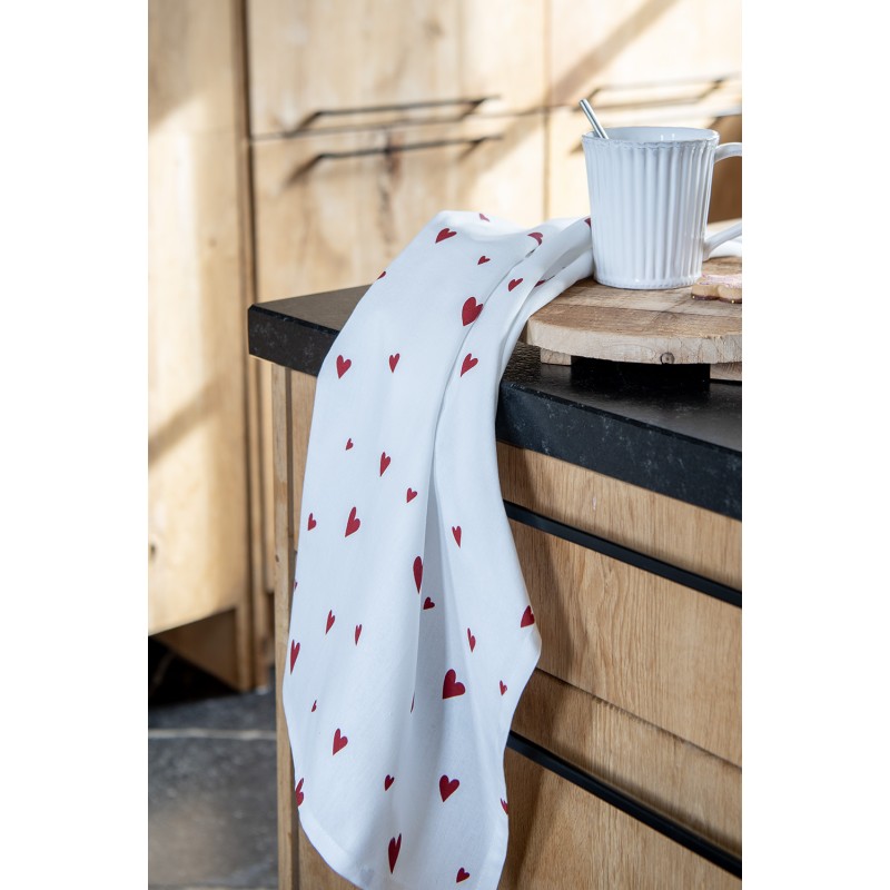 Clayre & Eef Tea Towel  47x70 cm White Cotton Hearts