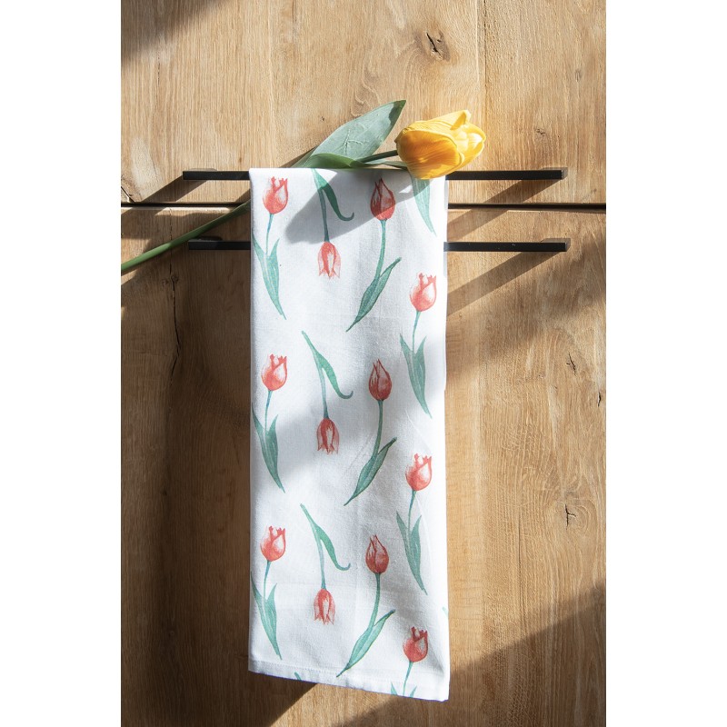 Clayre & Eef Tea Towel  47x70 cm White Cotton Tulips