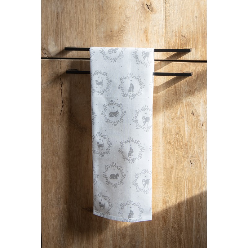 Clayre & Eef Tea Towel  47x70 cm White Cotton Cats