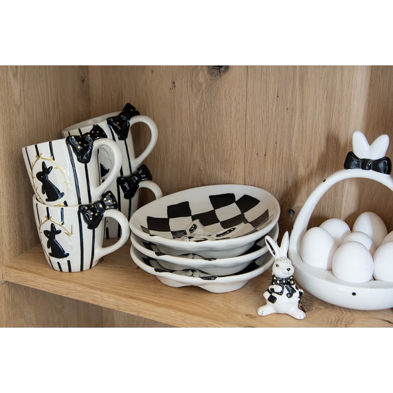 Clayre & Eef Egg Bowl Ø 16x19 cm White Black Ceramic