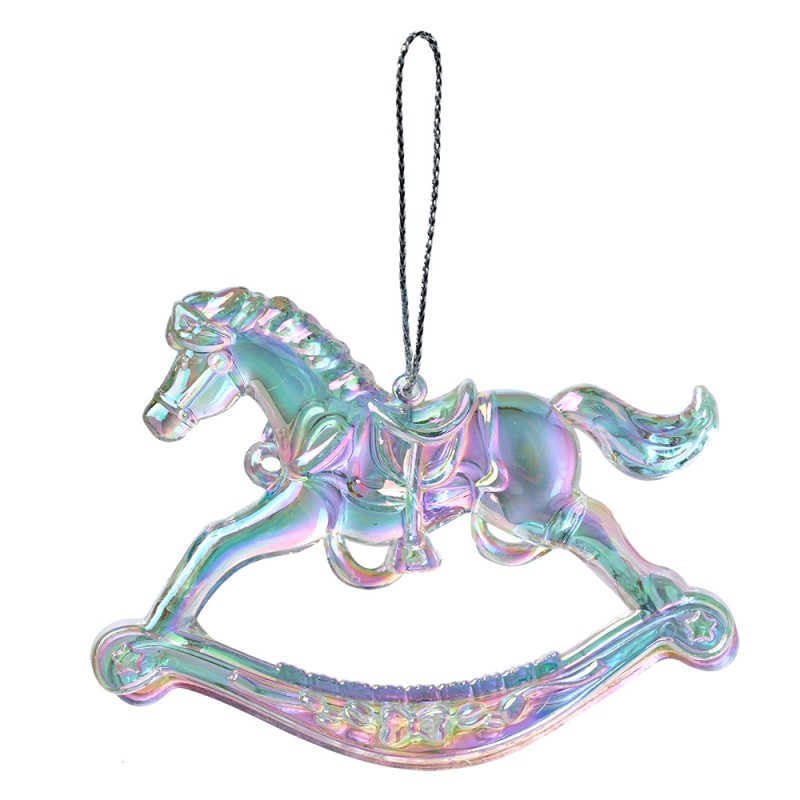 Clayre & Eef Christmas Ornament Rocking Horse 8 cm Silver colored Plastic