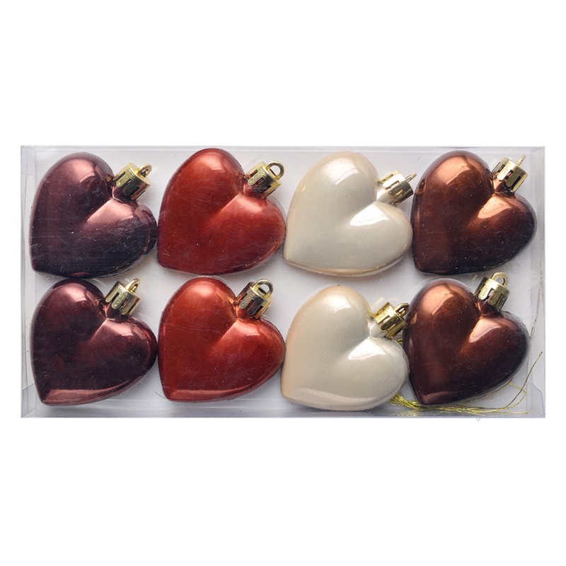 Clayre & Eef Weihnachtskugel 8er Set Herz 5 cm Mehrfarbig Kunststoff Herzförmig
