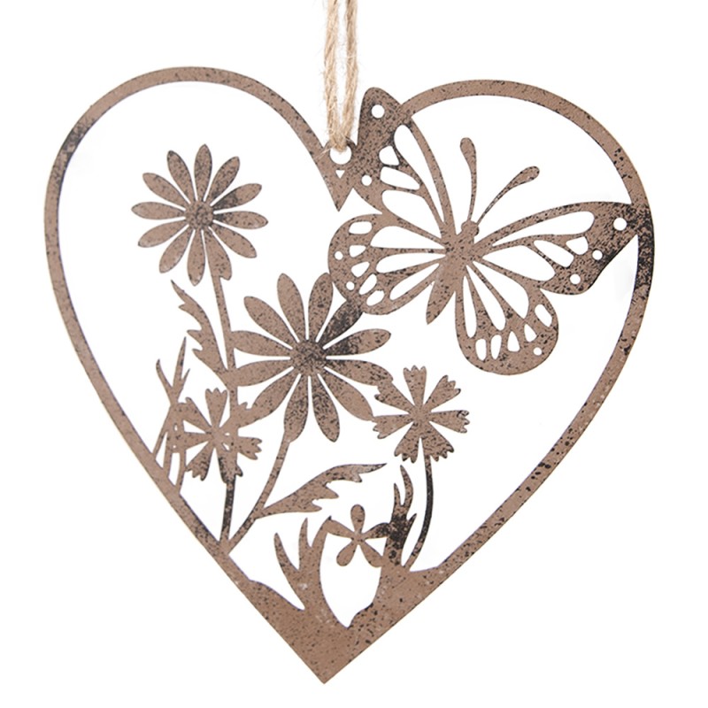 Clayre & Eef Decorative Pendant Heart 11 cm Brown Iron