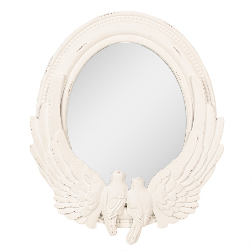 Clayre & Eef Specchio 50x5x60 cm Bianco MDF Vetro Ovale