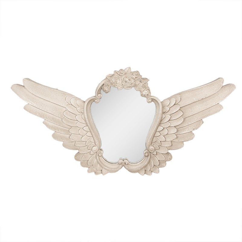 Clayre & Eef Spiegel 70x5x35 cm Beige MDF Glas Ovaal Vleugels