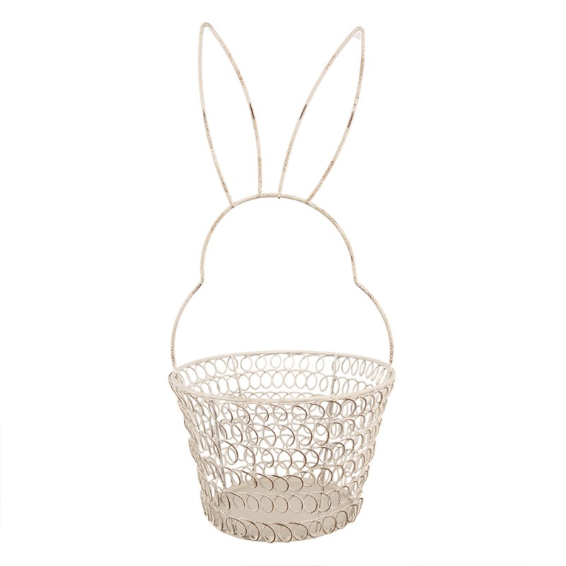 Clayre & Eef Storage Basket Rabbit Ø 15x34 cm White Iron Round