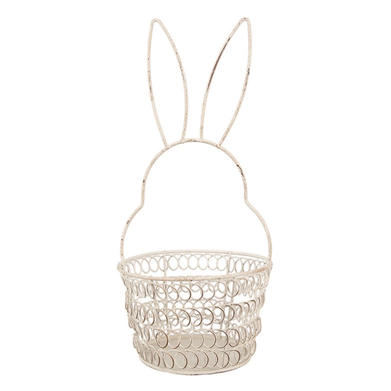 Clayre & Eef Storage Basket Rabbit Ø 12x27 cm White Iron Round