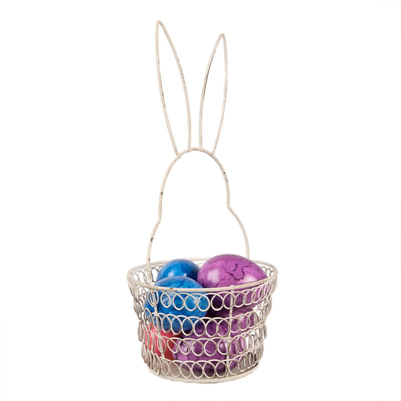 Clayre & Eef Panier de rangement Lapin Ø 12x27 cm Blanc Fer Rond