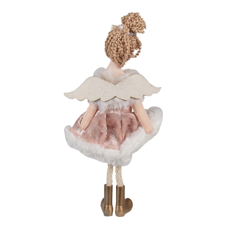 Clayre & Eef Figurine décorative Ange 18 cm Rose Coton Polyester