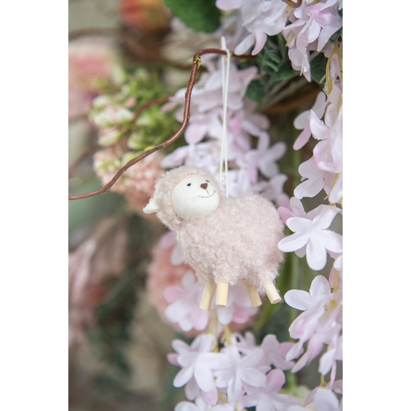 Clayre & Eef Easter Pendant Sheep 8 cm Pink Synthetic