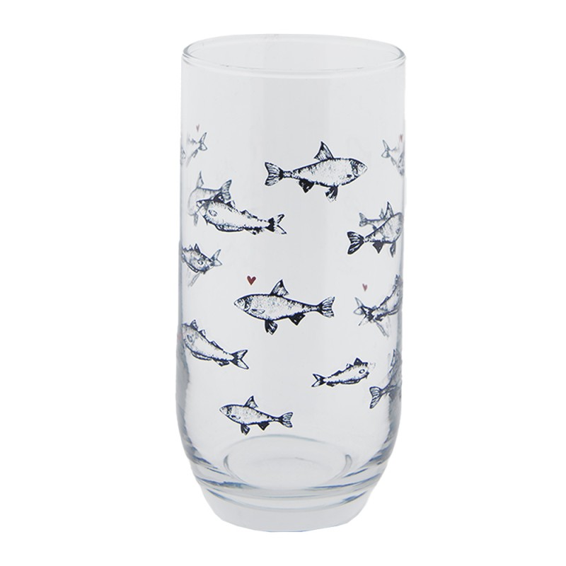 Clayre & Eef Water Glass Ø 7x14 cm / 380 ml Transparent Glass Fishes