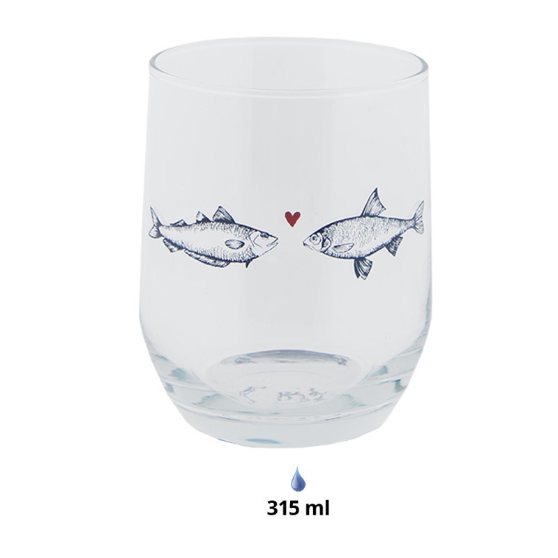 Clayre & Eef Wasserglas Ø 7x9 cm / 300 ml Transparant Glas Fische