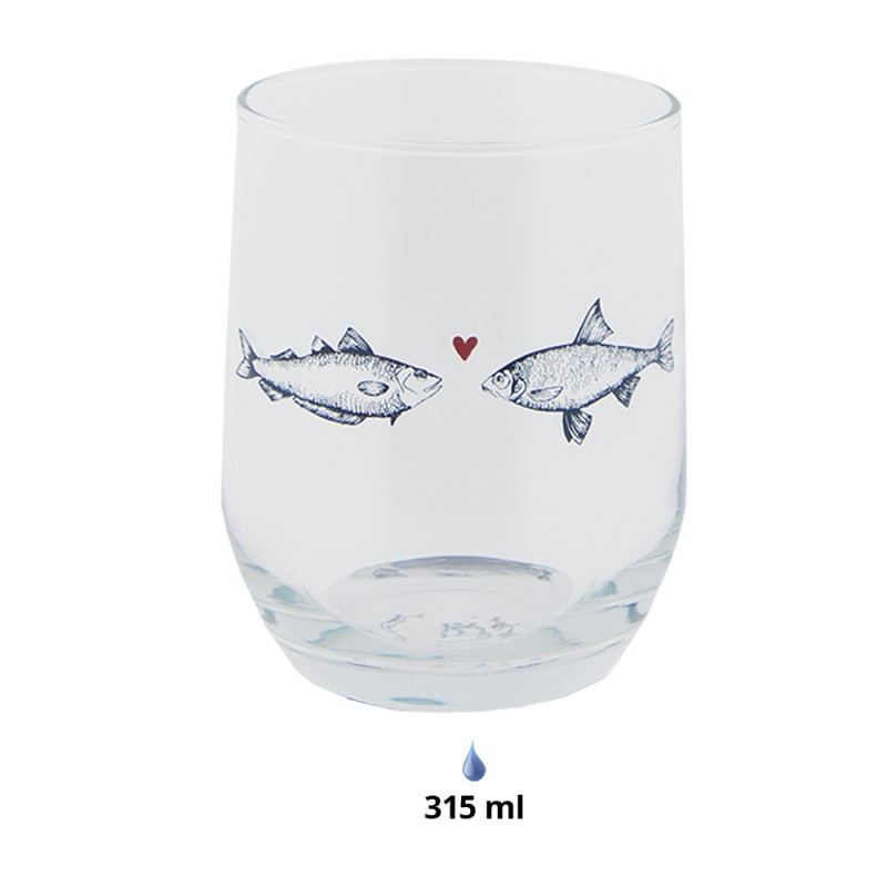 Clayre & Eef Verre d'eau Ø 7x9 cm / 300 ml Transparent Verre Poissons